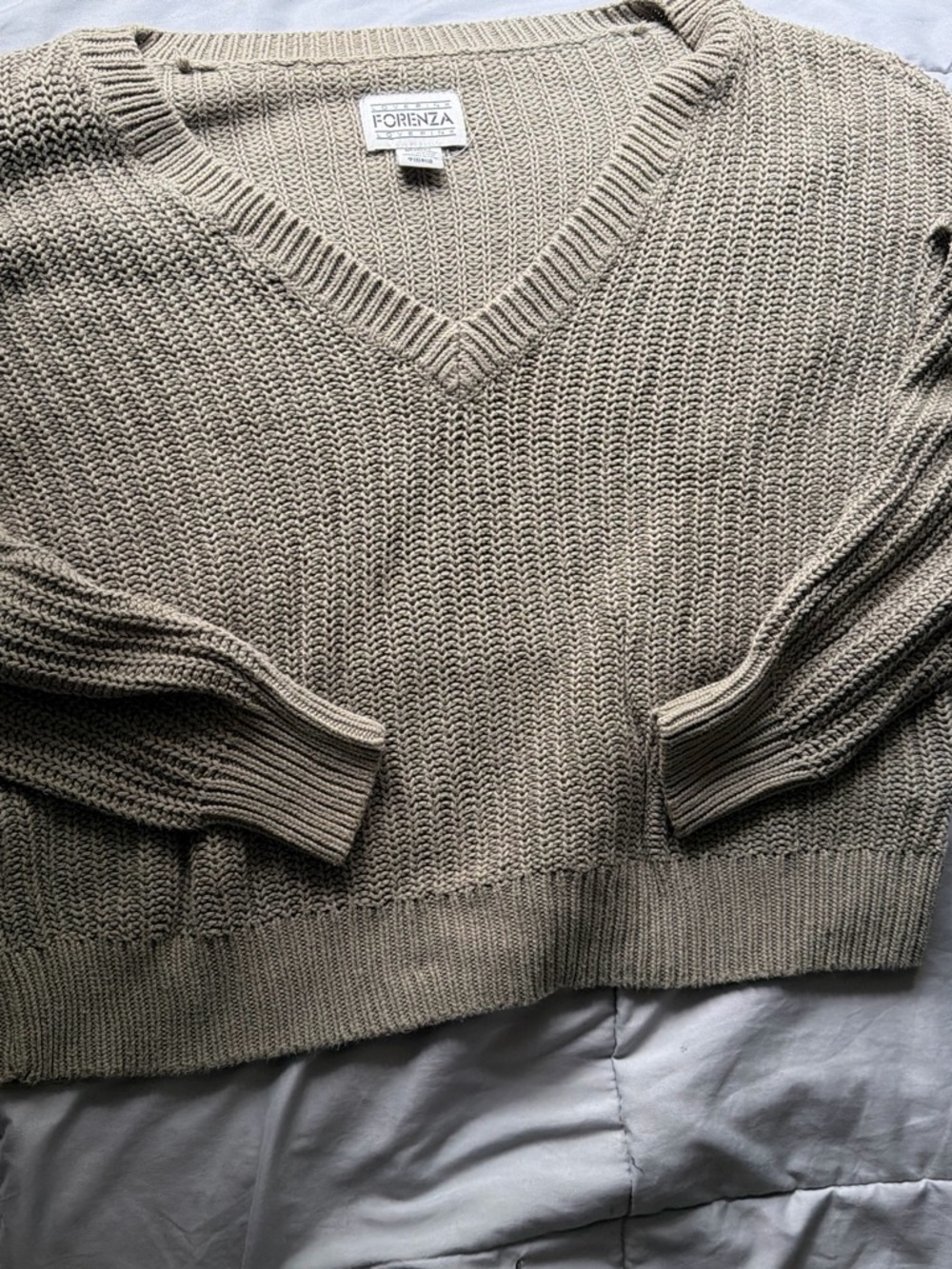 V-Neck Knit Sweater - Taupe
